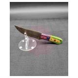 Damascus .4.5" Skinner in leather Sheath