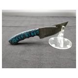 Damascus 4" Gut Hook in Leather Sheath