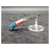 Damascus 3" folder in leather Case