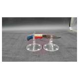 Damascus 3" Folder Knife in leather Sheath