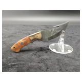 Damascus 4" Gut Hook Knife in leather sheath