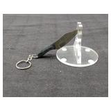 Damascus Micro Skinner Keychain in leather sheath