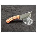 Damascus 4" Gut Hook in Leather Sheath