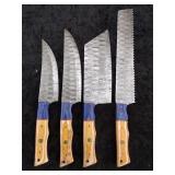 Damascus Hammered Finish 4 Knife Chef Set