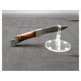 Damascus 3" Small folder In leather Case