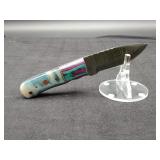 Damascus 4 " Skinner in leather Sheath