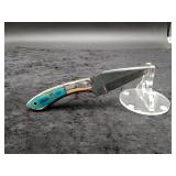 Carbon Steel 4" Cross Draw in leather sheath