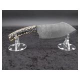 Damascus Cleaver in Leather Sheath