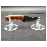 Carbon Steel 4" Gut Hook knife in leather Sheath