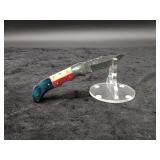 Damascus 3" Folder in leather Case