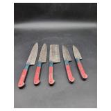 Damascus 5 Knife Hammered Chef Set
