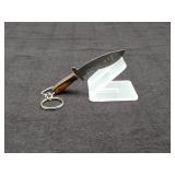 Damascus 2.5" Bowie Keychain Knife in Leather Shea