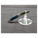 Damascus Small 2.5" Folder Knife in leather Case