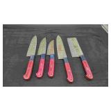 Damascus Hammered Steel, 5 Knife Chef Set