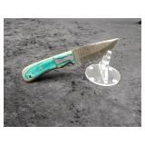 Damascus 4" Skinner in leather Sheath