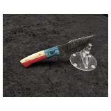 Damascus 4" Skinner in leather sheath