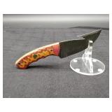 Damascus 4" Gut Hook Knife in Leather Sheath