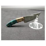 Damascus Steel 4" Gut Hook In Leather Sheath