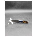 Damascus 4.25" Skinner Knife in leather Sheath