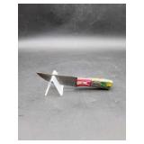 Damascus 4.5" Skinner Knife in Leather Sheath