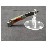 Damascus Small folder 2.25" In leather Case