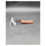 Damascus 4" Hawkbill Knife in Leather Sheath