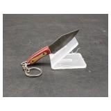 Damascus Micro Chopper keychain in leather sheath