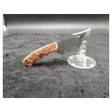 Damascus 4" Gut Hook Knife in Leather Sheath