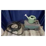 Yard Cart, Water Hose & Watering can.