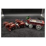 Cast Iron Red Wagon, 4 Horses & 2 Riders