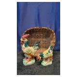 2 Handpainted Roosters & Basket