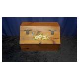 Wood Bread Box with Flowers Painted on Front