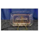 Pink Glass Tray, Lords Supper Motif