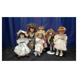 6 Porcelain Dolls and Stands