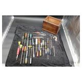 Wood Box with Misc Screwdrivers