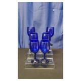 Set of 6 Cobalt Blue Glass Stemware Goblets