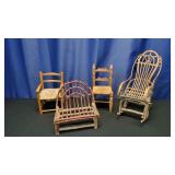 4 Diminutive Wood and Wicker Chairs