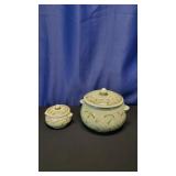 Two Hand Painted Thai Celadon Lidded Jars