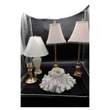 Four Lamps with Shades & Electric Oil Lamp