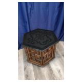 Wooden Octagon Table With Marble Top.