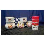 5 Campbell Soup Mugs & 1 Thermos