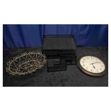 Clock, Metal Desk Stand & Metal Basket