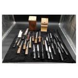 Various Kitchen Knives & Block