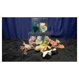 5 TY Beanie Babies in plastic case & 4 various bab