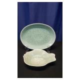 2 Celadon Ceramic Serving Dishes