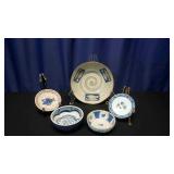 5 Japanese Hand Painted Plates and Bowls