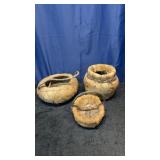 3 Primitive Coconut Husk Baskets