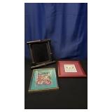 2 Framed Wall Art and Mirror with Stand