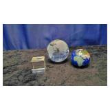 2 Globe Paperweights and Cube paper weight