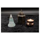 Two Avon Perfume Bottles and Plastic Candle Holder